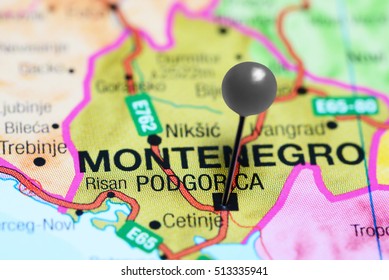 Podgorica Pinned On A Map Of Montenegro
