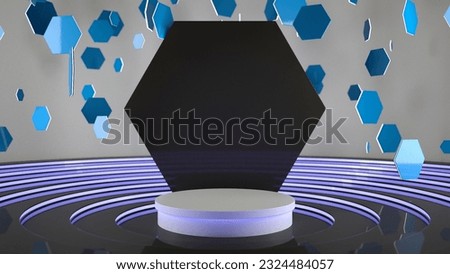 Podium with Hexagon Background and Elements Floanting