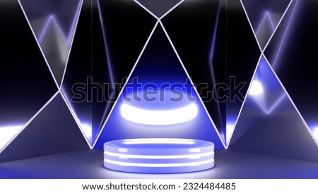 Podium Illuminated with Mirror Background in a Haze