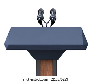 Podium lectern with two microphones isolated on white