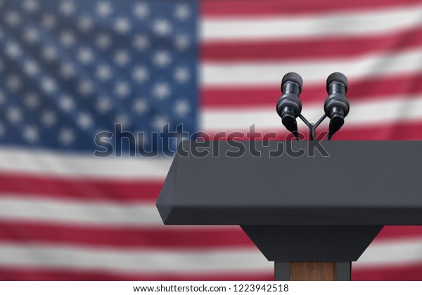 Podium Lectern Two Microphones United States Stock Photo 1223942518 ...