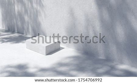 Podium for packaging presentation and cosmetic.  Product display with white concrete texture and shadow on, stone texture, Natural beauty pedestal in sunlight. realistic 3d rendering. 3d illustration.