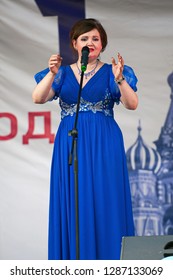 PODOLSK, RUSSIA - SEPTEMBER 9, 2018: Natalya Korostelyova sing a song on Day of the Moscow city event. Event in Znamya Oktyabrya district on September 9, 2018