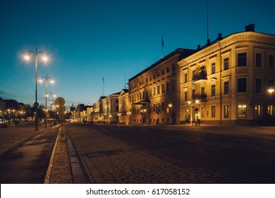 Pohjoisesplanadi Street By Night, Helsinki, Finland