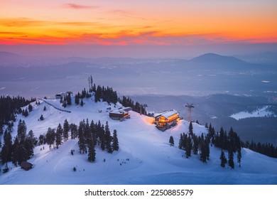 Poiana Brasov, Romania. Famous winter ski resort, Postavaru Mountain (1799 m) in Transylvania, Carpathian Mountains landscape. - Powered by Shutterstock