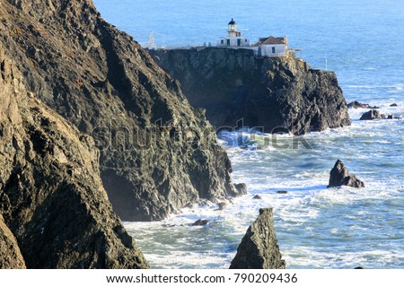 Point Bonita Lighthouse in Marin Headlands via Battery Mendell Trail. Point Bonita, Marin County, California, USA.
