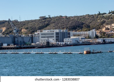 Point Loma, CA / USA - January 1, 2019: View Of Submarine In Naval Base Point Loma, Sub Base.