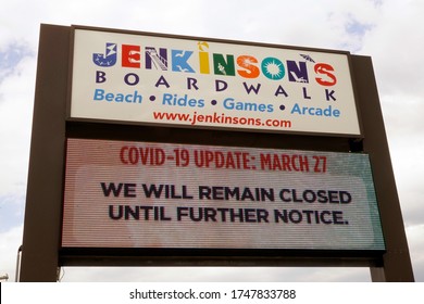 Point Pleasant, NJ / USA - May 25, 2020: Message Board Signs Alerting Visitors To Closures And Newly Imposed Social Distancing Restrictions Are Up Throughout Point Pleasant In The Wake Of COVID-19.