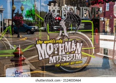 Point Pleasant, WV - Sept. 10, 2021: Front Window Of The Mothman Museum.