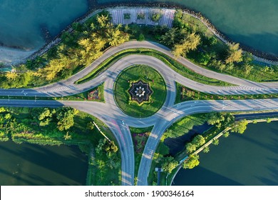 point of view roundabout at city - Shutterstock ID 1900346164