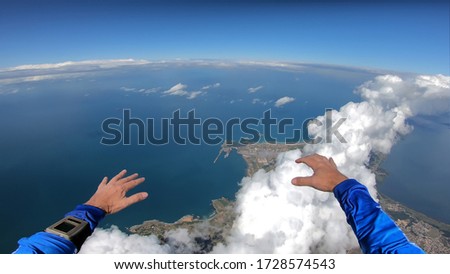 Point of view of a skydiver in free fall