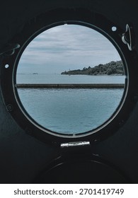 point of view from the window of a passenger ship with the wide expanse of sea