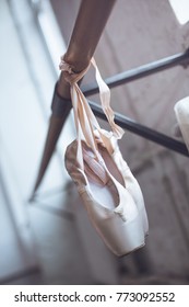 Pointe Ballet Dancing Shoes Isolated In Studio No People Close-up