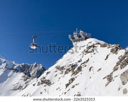 Pointe Helbronner station along the Skyway Monte Bianco, Courmayeur town, Italy. Skyway Monte Bianco is a cable car in the italian Alps, linking the town of Courmayeur and Mount Bllanc