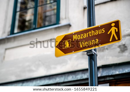 A pointer to the house of composer Mozart. Vienna. Austria.
