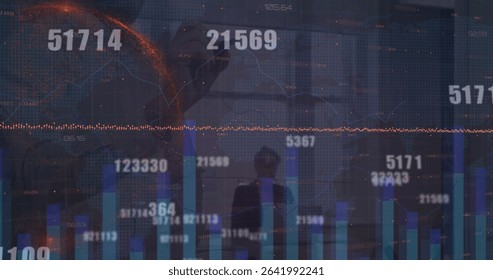 Pointing business duo analyzing bar charts and line graphs in conference room, with glass table. Corporate, analytics, innovation, elitist, professional, modern, collaboration - Powered by Shutterstock - Get 15% off with code: PIKWIZARD15