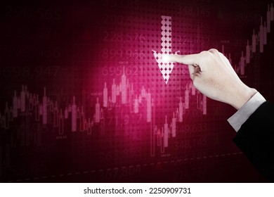 Pointing finger touch the down arrow on the screen