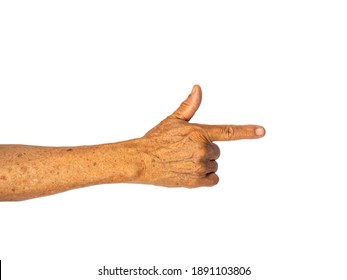 Pointing hand gesture, index and thumb finger gesture, isolated on white background with clipping path