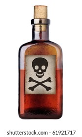 Poison bottle with warning sign in label, isolated, clipping path.