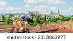 Poitiers city landscape- Woman looking at urban skyline- France