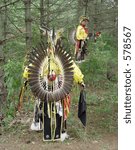 Pokagon Potawatomi men in woods.  Full Native American hand made regalia.