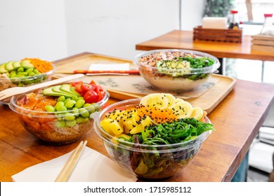 Poke bowl image with fish, rice and fresh vegetables