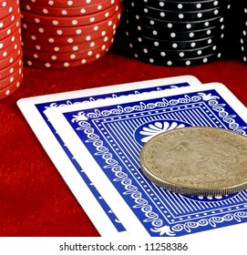 Poker Chips, Cards And Card Protector