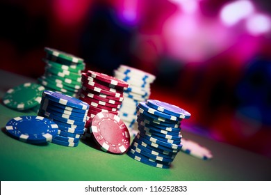 Poker Chips On A Gaming Table