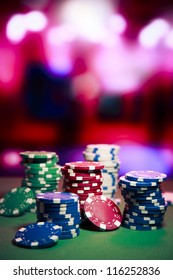 Poker Chips On A Gaming Table