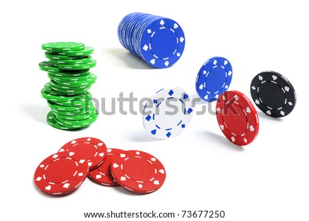 Poker Chips on Isolated White Background