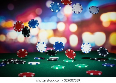 Poker chips on table in casino