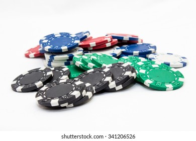 Poker Chips, Studio Shot On A White Background