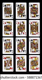 Poker J Q K  playing cards isolated on black