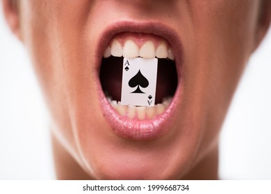 Poker or other games concept. Poker. Game. Woman lips. 