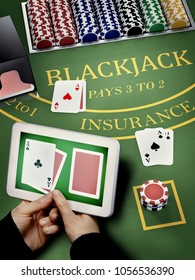 Poker Player At Blackjack Table In Online Casino