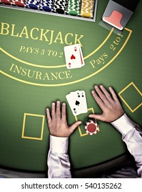 Poker Player At Blackjack Table In Online Casino