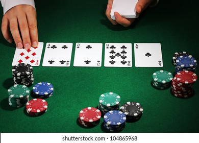 Poker setting on green table