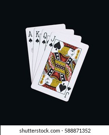 Poker spades of J Q K A playing cards isolated on black