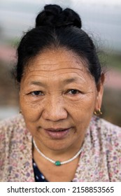 Pokhara, Nepal - 05 07 2022: Tibetan Woman Portrait 