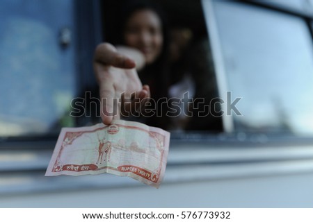 Pokhara Nepal November 3 2016 Girl Showing Stock Photo Edit Now - pokhara nepal november3 2016 a girl!    showing the nepal s currency through the