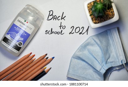 Bielsko-Biała, Poland - 12.23.2020: 
Back To School After The Coronavirus Pandemic. Slowly Return To Normal. New Everyday Life For Students, New Student Equipment. No More Teaching Online