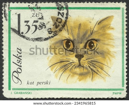 Poland, 1975: Polish postage stamp circa 1975 depicting a Persian cat.