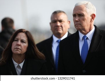 Poland, Auschwitz-Birkenau - 15 February 2019: Current Vice President Of The United States Of America Mike Pence (Michael Richard Pence) With Wife Karen Pens