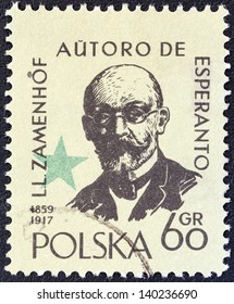 POLAND - CIRCA 1959: A Stamp Printed In Poland Issued For The International Esperanto Congress, Warsaw And Birth Centenary Of Dr. L. Zamenhof Shows Inventor Of Esperanto Ludwig Zamenhof, Circa 1959.