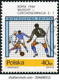 POLAND - CIRCA 1966: A Stamp Printed In Poland Shows Final Soccer Game,  Italy - Czechoslovakia, 2-??1, World Cup Soccer Championships, Rome, 1934, Circa 1966 