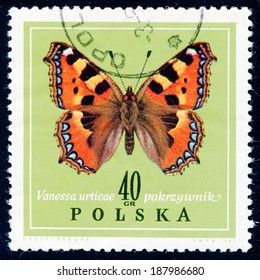 POLAND - CIRCA 1967: A stamp printed in Poland shows butterfly Vanessa, circa 1967.