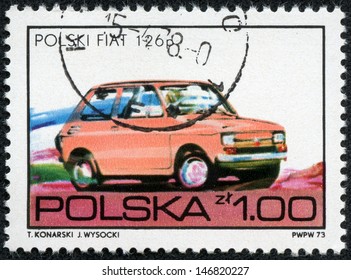 POLAND- CIRCA 1973: A stamp is printed in Poland shows a Fiat, circa 1973.