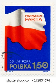 POLAND - CIRCA 1973: A Stamp Printed In Poland Shows Polish Flag, Polish United Workers Party, 25th Anniv., Circa 1973