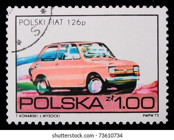 POLAND- CIRCA 1973: A stamp is printed in Poland shows a Fiat, circa 1973.