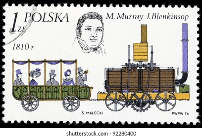 POLAND - CIRCA 1976: A stamp printed in the Poland shows Streame locomotive by John Blenkinsop and Matthew Murray, circa 1976